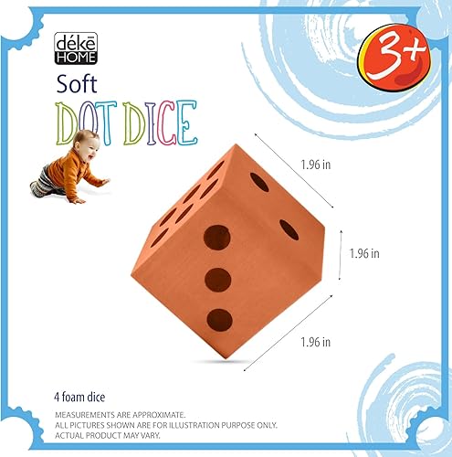 Vista 11 de Deke Home - Juego de dados de espuma (paquete de 4), dados grandes para aula y escuela en casa, varios colores brillantes, grandes de 1.96 pulgadas