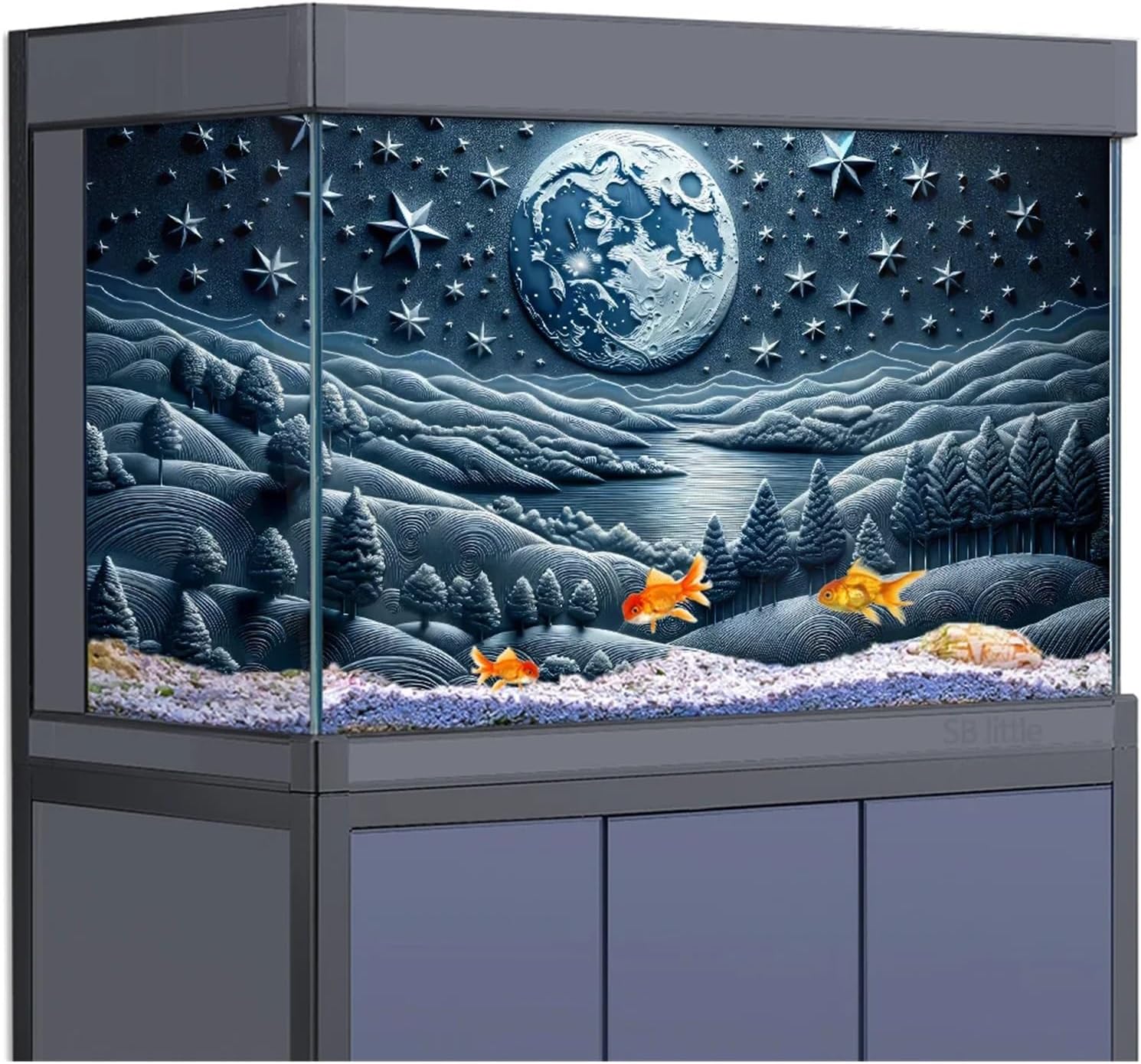 Aquarium Background Sticker Star and Moon Relief Poster Decoration Fish Tanks Reptile Habitat(90x60cm 36x24in)