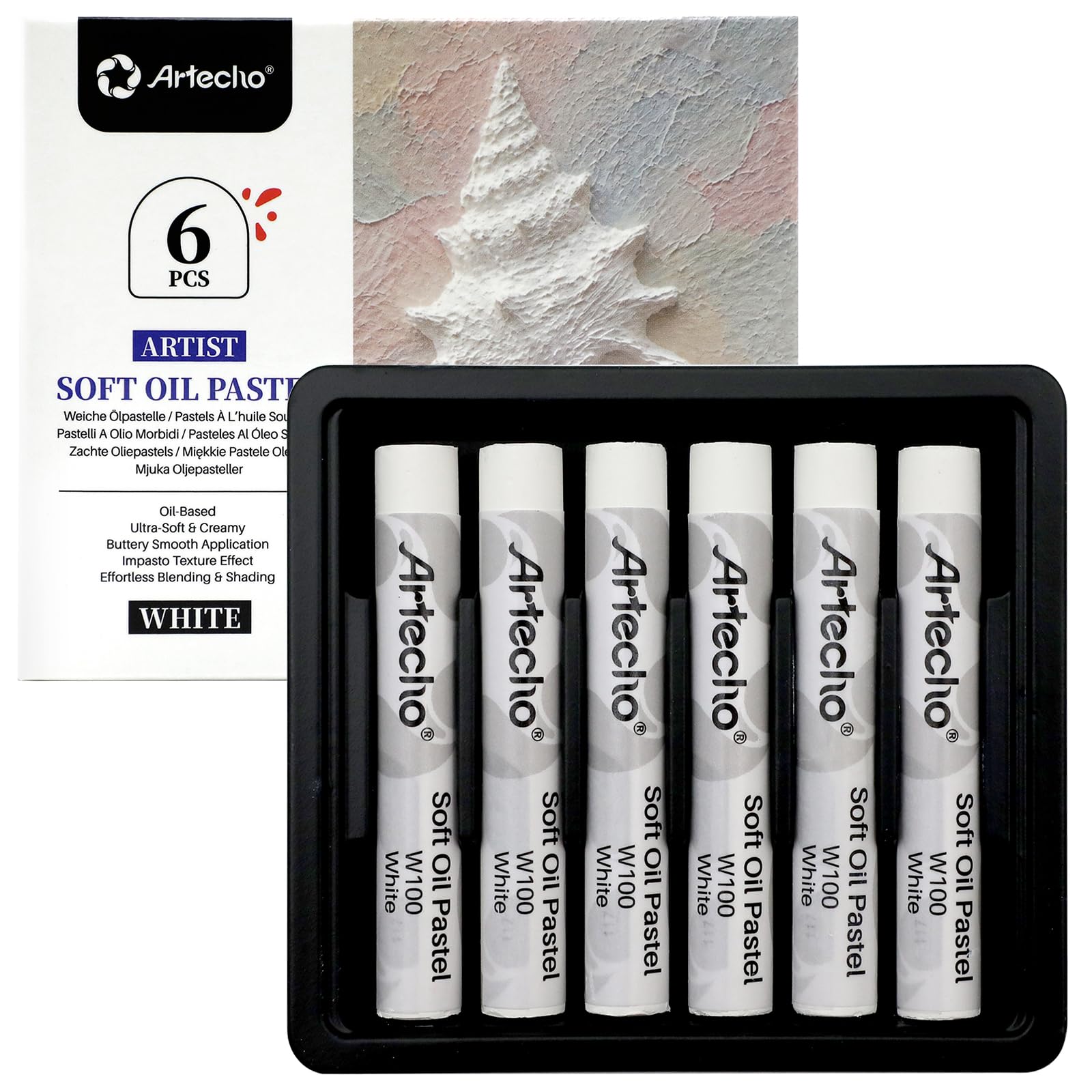Artecho Extra Soft Oil Pastels 6 White Colors Artist Grade