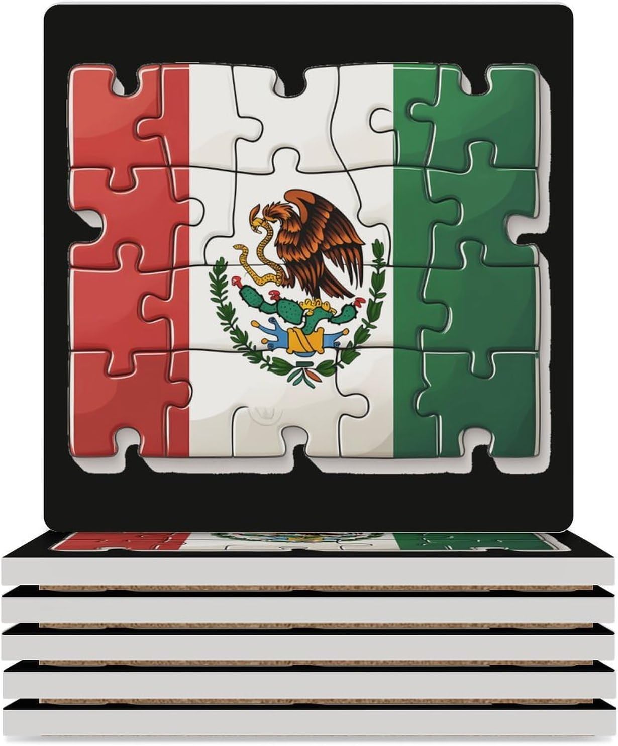 Mecican Flag Puzzle Print Ceramic Coasters Square Drinks Coaster Coffee Table Decor Table Coaster for Home Bar