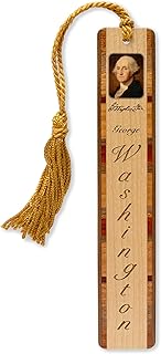 President George Washington Photo with Engraved Signature - Wooden Bookmark with Tassel - Made in USA - Also Available Personalized