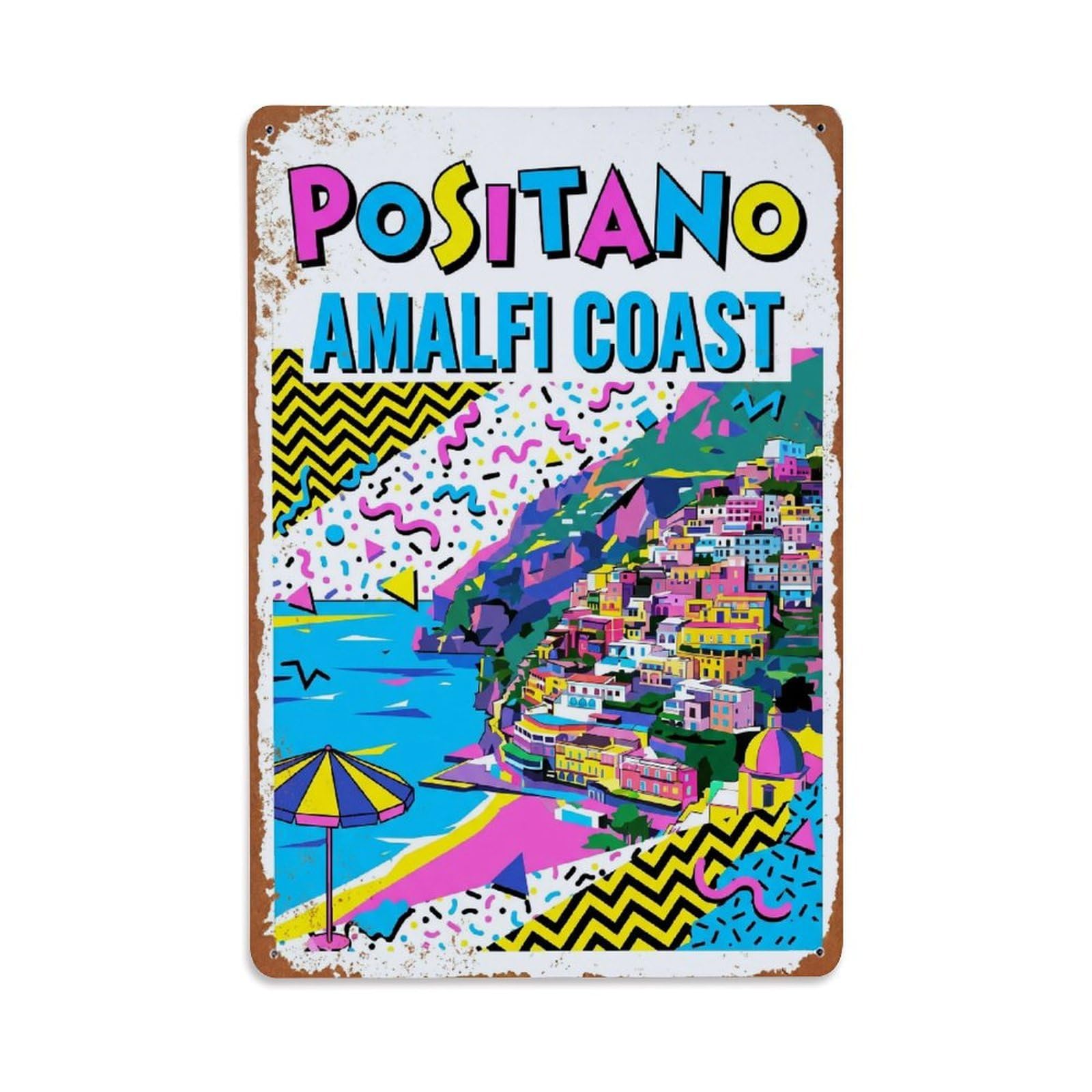 Vintage Travel Positano Italy Viewpoint Metal Tin Sign