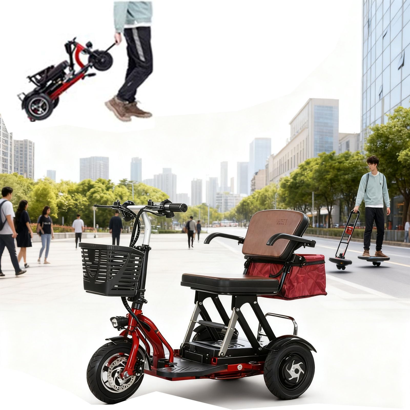Genérico Scooter De Movilidad Eléctrico para Personas Mayores Plegable De 3 Ruedas con Asiento para Pasajero Incluye Cargador, Cesta Scooter De 3 Ruedas,001,3
