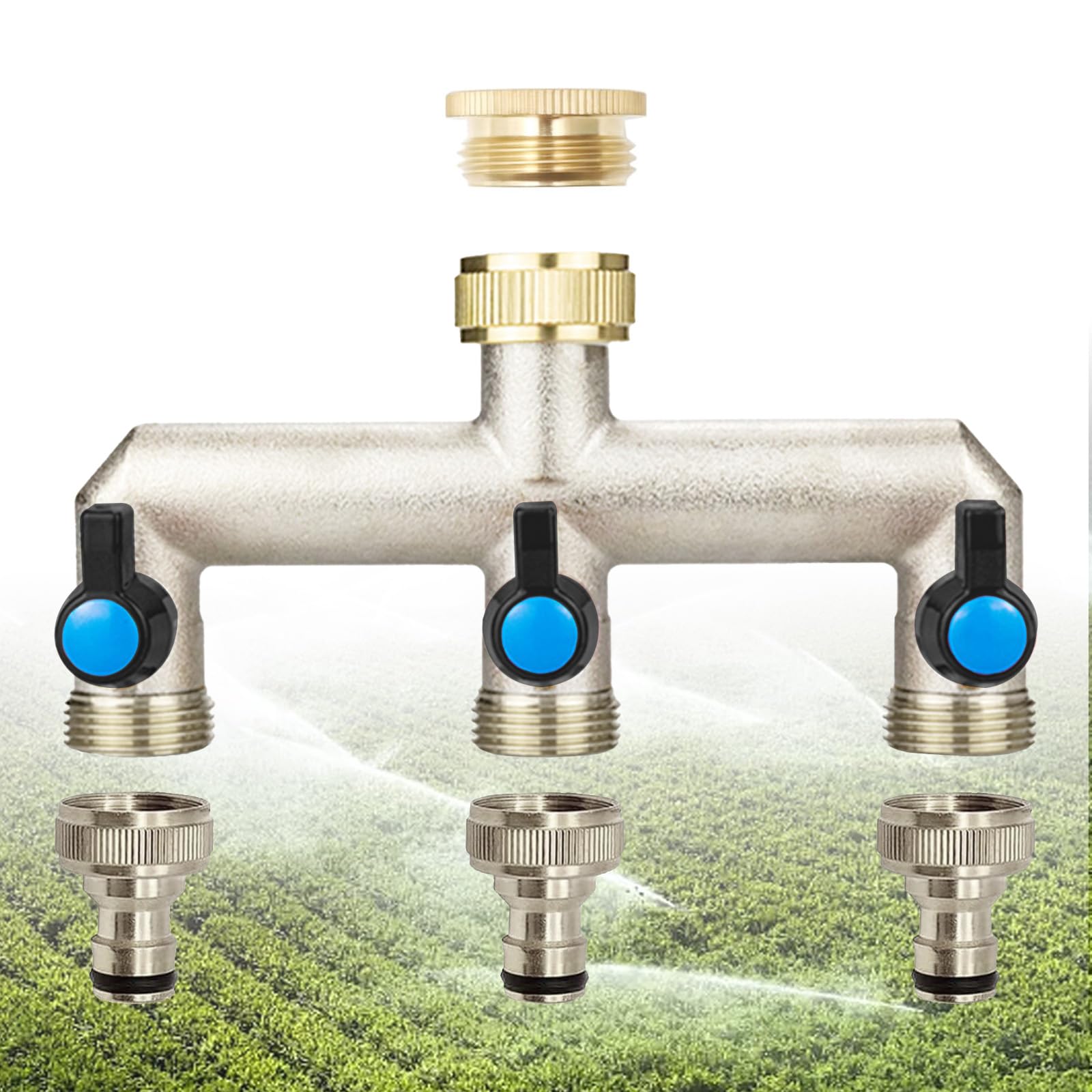 Distributore Acqua Rubinetto a 3 Vie, Sdoppiatore Rubinetto Giardino, Distributore a 3 Vie 3/4 Pollice con 3 Valvole a Sfera Separate, 3/4" Distributore a 3 Vie per Rubinetto Giardino Ottone (3 Vie)