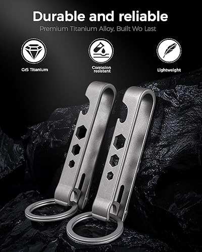 Miniatura 2 de FEGVE Clip de cinturón de titanio, mosquetón con llavero para pantalones y monedero