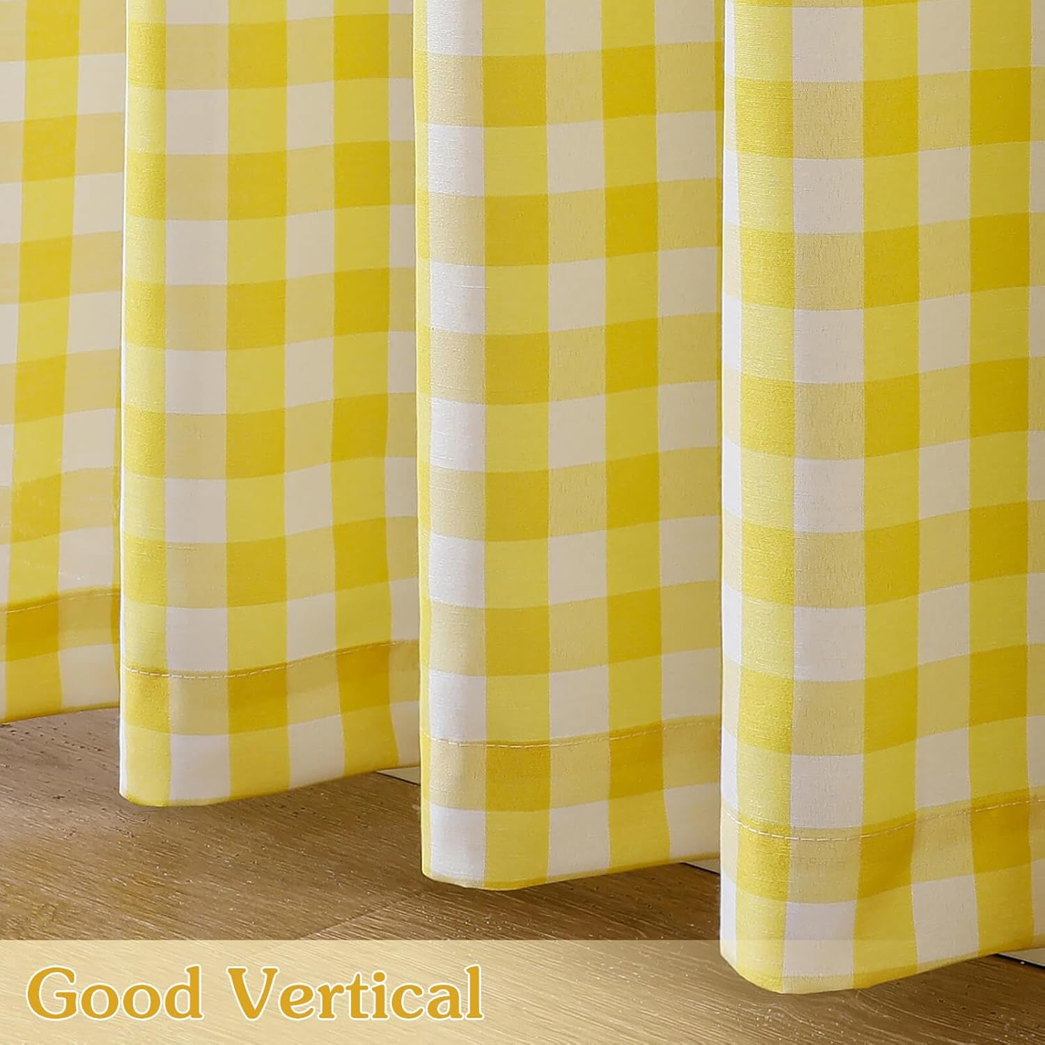 WUBODTI Yellow Gingham Buffalo Plaid Light Filtering Curtains 84 Inches Long 2 Panels, Rod Pocket Check Non See Through Privacy Curtain Farmhouse Window Drapes for Living Room Bedroom, Yellow White