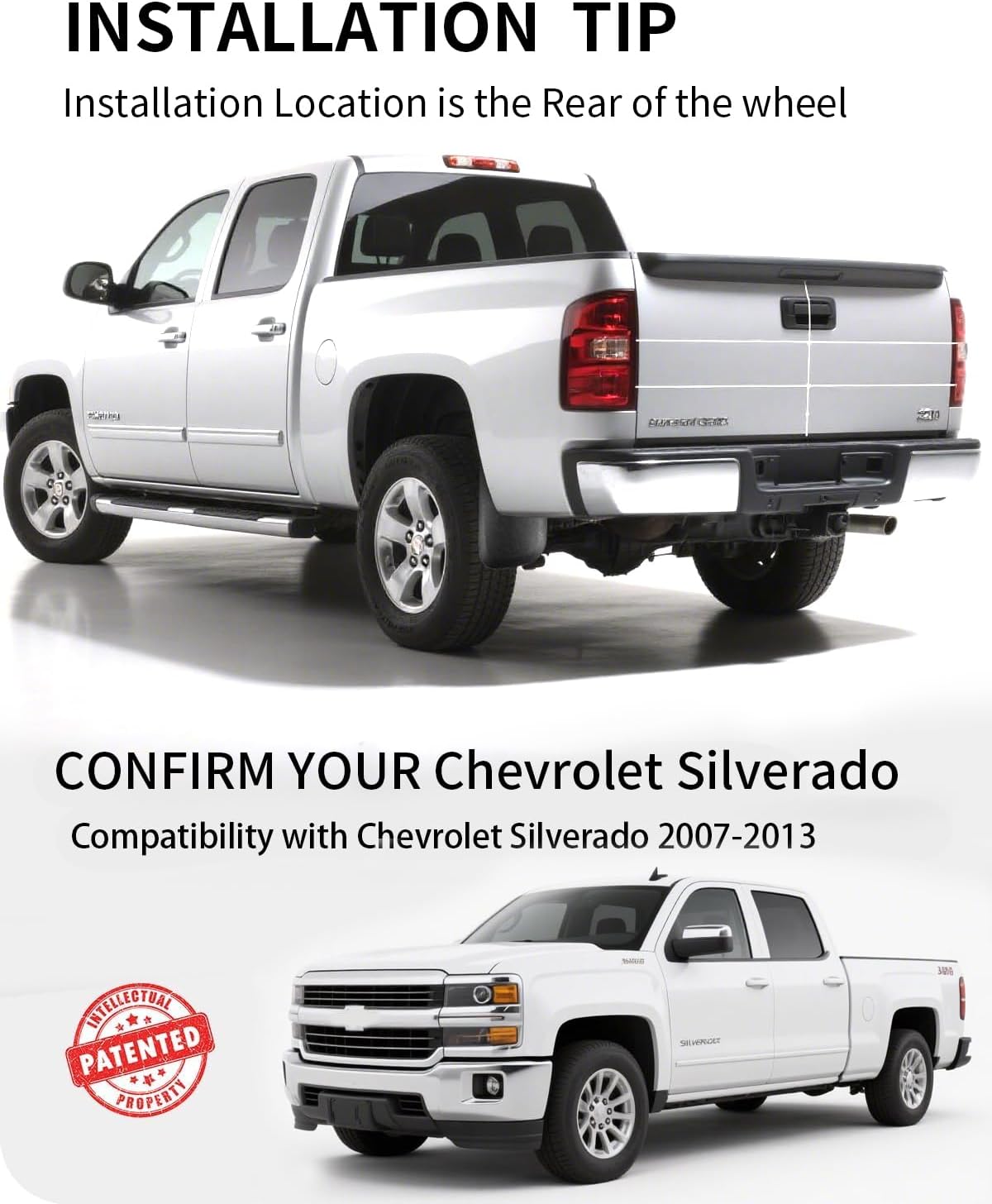 Premium Mud Flaps for Silverado Trucks,4PC Direct Fit Splash Guards for 2007-2013 Chevy Silverado 1500/2500HD/3500HD | All-Weather Mud Guards Front & Rear