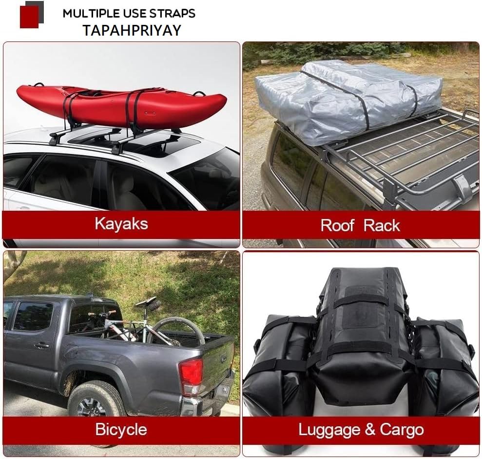 Image of 3 Meter Adjustable Tie Down Straps 1Inch Wide Webbing Straps with Cam Lock Buckle Heavy Duty Tensioning Belts Lashing Straps for Securing Cargo, Kayak, Surfboard, Luggage, Car Roof, Transport (4)
