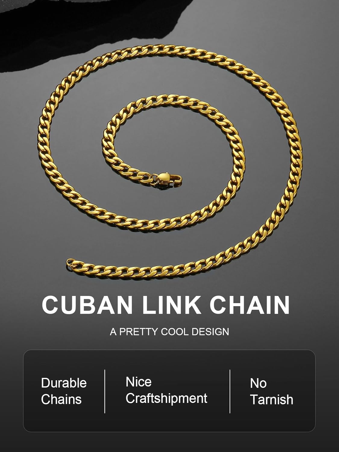 ChainsPro メンズ 丈夫なキューバチェーンネックレス、幅4/5/6/9/12/13/15mm、幅14インチ、18インチ、20