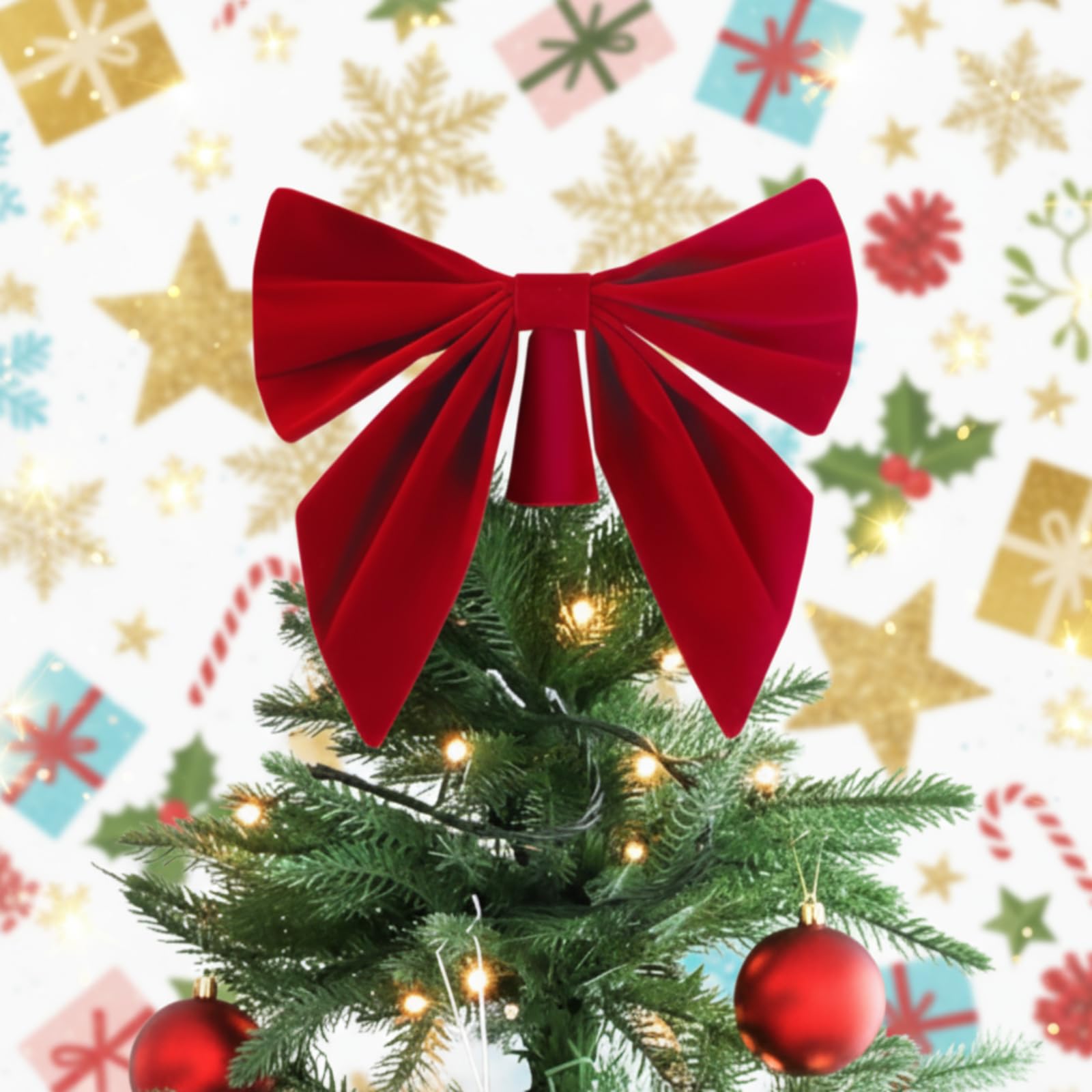 Soulchen 12 Inch Burgundy Red Velvet Bow Christmas Tree Topper Decorative Velvet Ribbon Bow Pre-Tied for Christmas Tree Decorations Home Indoor Outdoor Party Favor