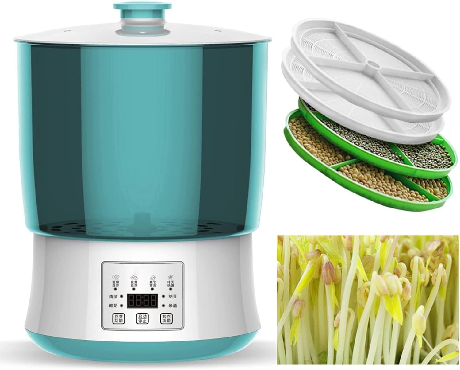 Bean Sprouts Machine, 2/3 Layers Automatic Seed Sprouter, Household Intelligence Seed Sprout Maker, Automatic Sprinkler System Green Seeds Growing Machine Automatic Yogurt