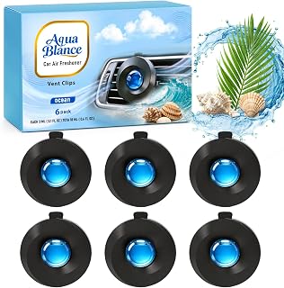 AQUA BLANCE Car Air Freshener Vent Clips, 6 Pack, Ocean Scent | Long Lasting Odor Eliminator for Cars, Up to 180 Days, Scented Car Accessories