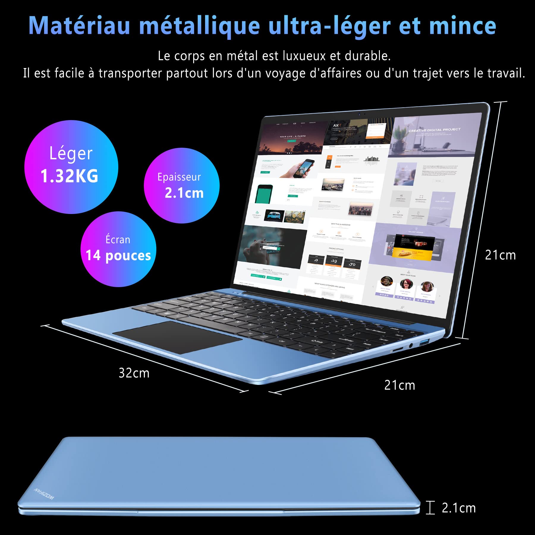 Ordinateur Portable 14.1" Fanless - Celeron Dual-Core, 6 Go RAM, 128 Go SSD, Léger Pour études Et Bureautique - 8