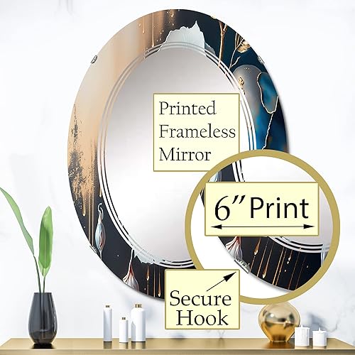 Miniatura 8 de DesignQ Vibrant Blue Camellia Flower I- Vanity Mirror, Bathroom Mirrors, Wall Mirrors for Living Room, Bedroom - Round Mirror - Large 24'x24',