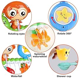 G-WACK Bath Toys for Toddlers Age 1 2 3 Year Old Girl Boy, Preschool New Born Baby Bathtub Water Toys, Durable Interactive Multicolored Infant Toy, Lovely Monkey Caterpillar, 2 Strong Suction Cups