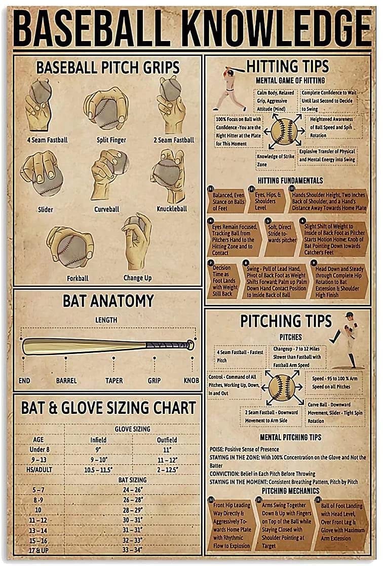 Tin Sign Baseball Knowledge Metal Tin Sign,Garage Man Cave Decoration Club Bar Sign Novelty And Interesting Bathroom Wall Decoration 8X12 Inches