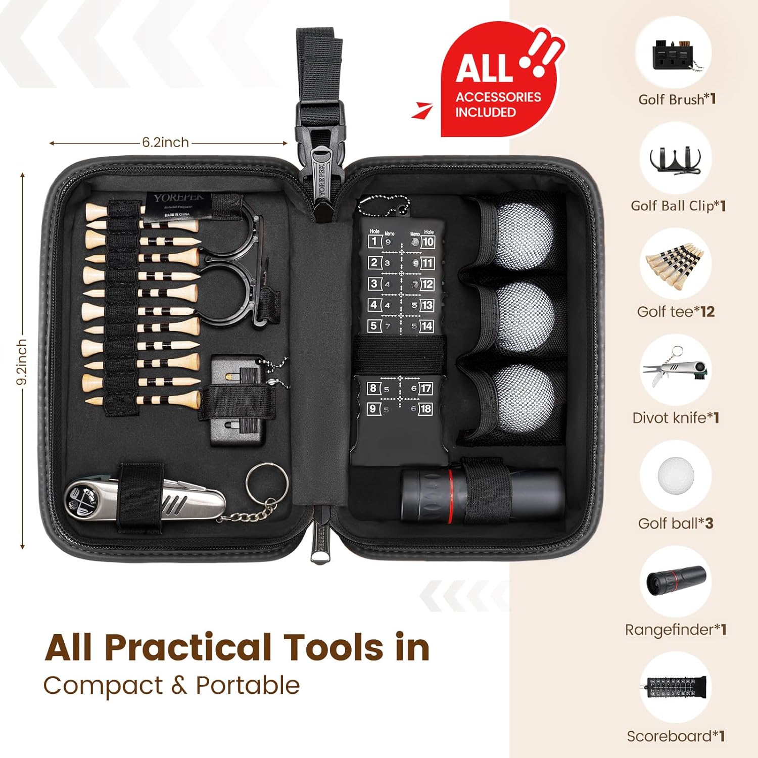 YOREPEK Golf Accessories Kit for Men, Golf Stuff Set with Leather Case, Golf Balls, Golf Tees, Multifunctional Divot Knife, Monocular, Scorer, Golf Gifts for Men Women Golfers