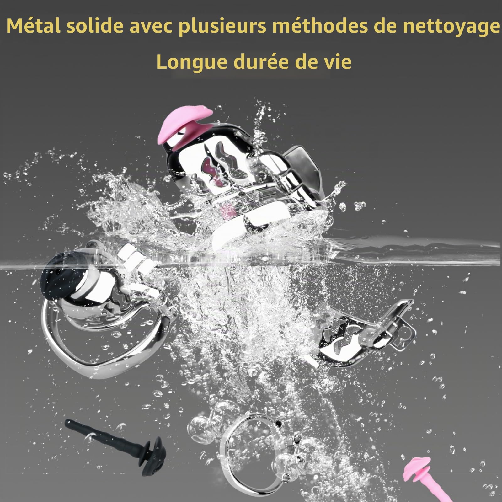 Cage Chastetée en Métal avec Cathéter en Silicone Cage de Chasteté pour Pénis avec Anneau Antidérapant et Ceinture Sex Toys Chastity Cage avec Serrure pour Immobiliser le Pénis d'un Homme (A,50mm)