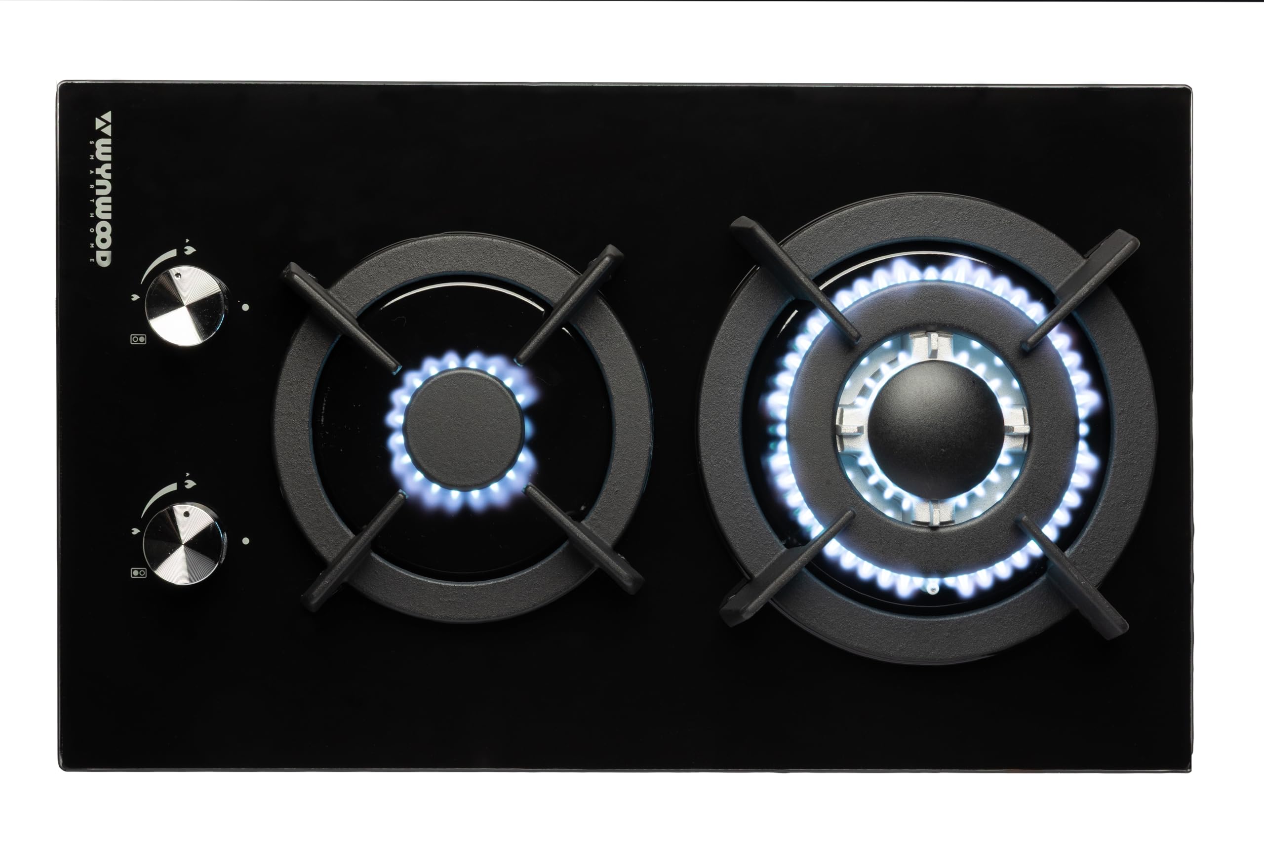 Wynwood Bellatrix Placa De Cocina De Gas 2 Quemadores Cristal Templado 7mm Encimera Gas GPL Con Soporte Hierro Fundido Quemador Sabaf 3.3kW + 1kW Encendido Automático Integrable — view 3