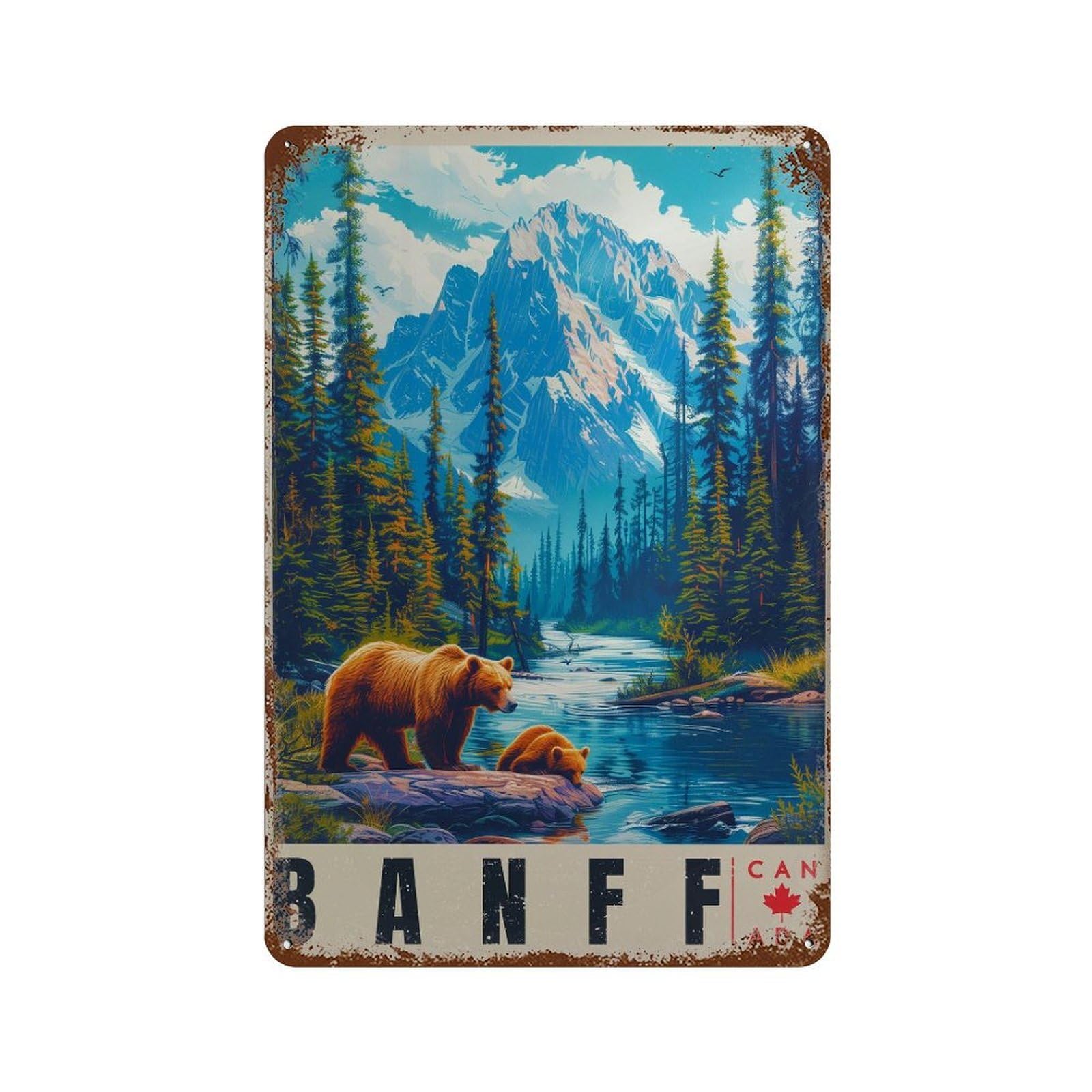 xiaoxiaoshen Banff Travel Illustrated Canadian Rockies Wall Decor Art Metal Tin Poster Modern Home Decor Art Home Bar Shop Decorations Vintage Sign 30x20cm