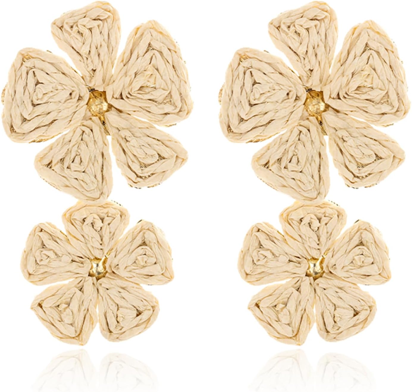 Raffia Flower Earrings for Women Handmade Boho Straw Round Drop Earrings Tropical Colorful Floral Earring Summer Beach Vacation Jewelry