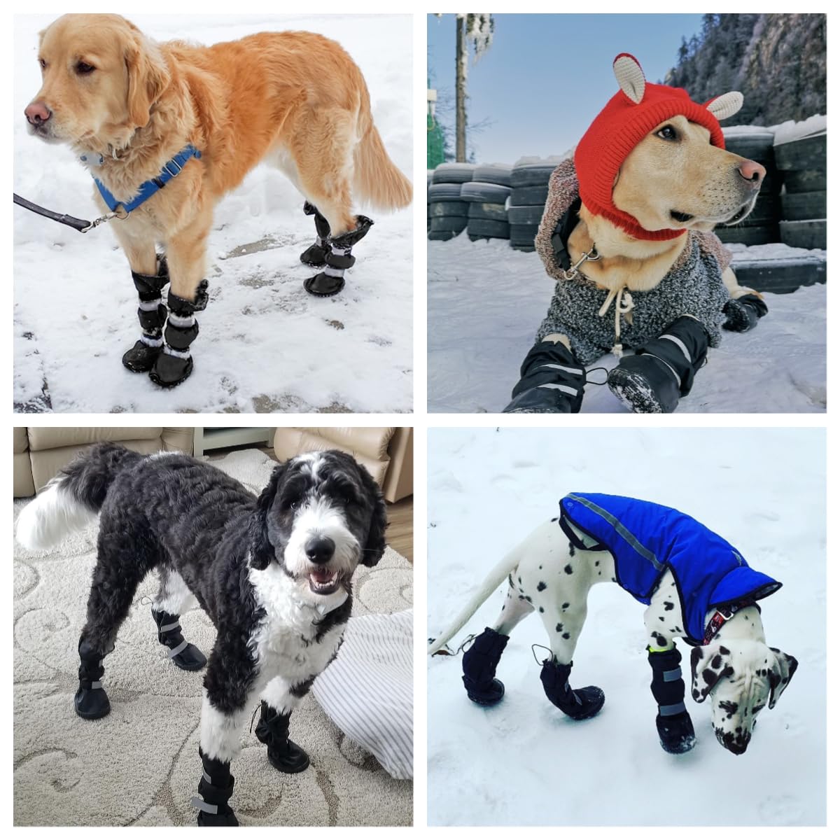 Lot de 4 bottes imperméables pour pattes de chien avec bande réfléchissante - Chaussures antidérapantes pour la neige, la glace, les trottoirs pluvieux et chauds - Noir - Taille 1