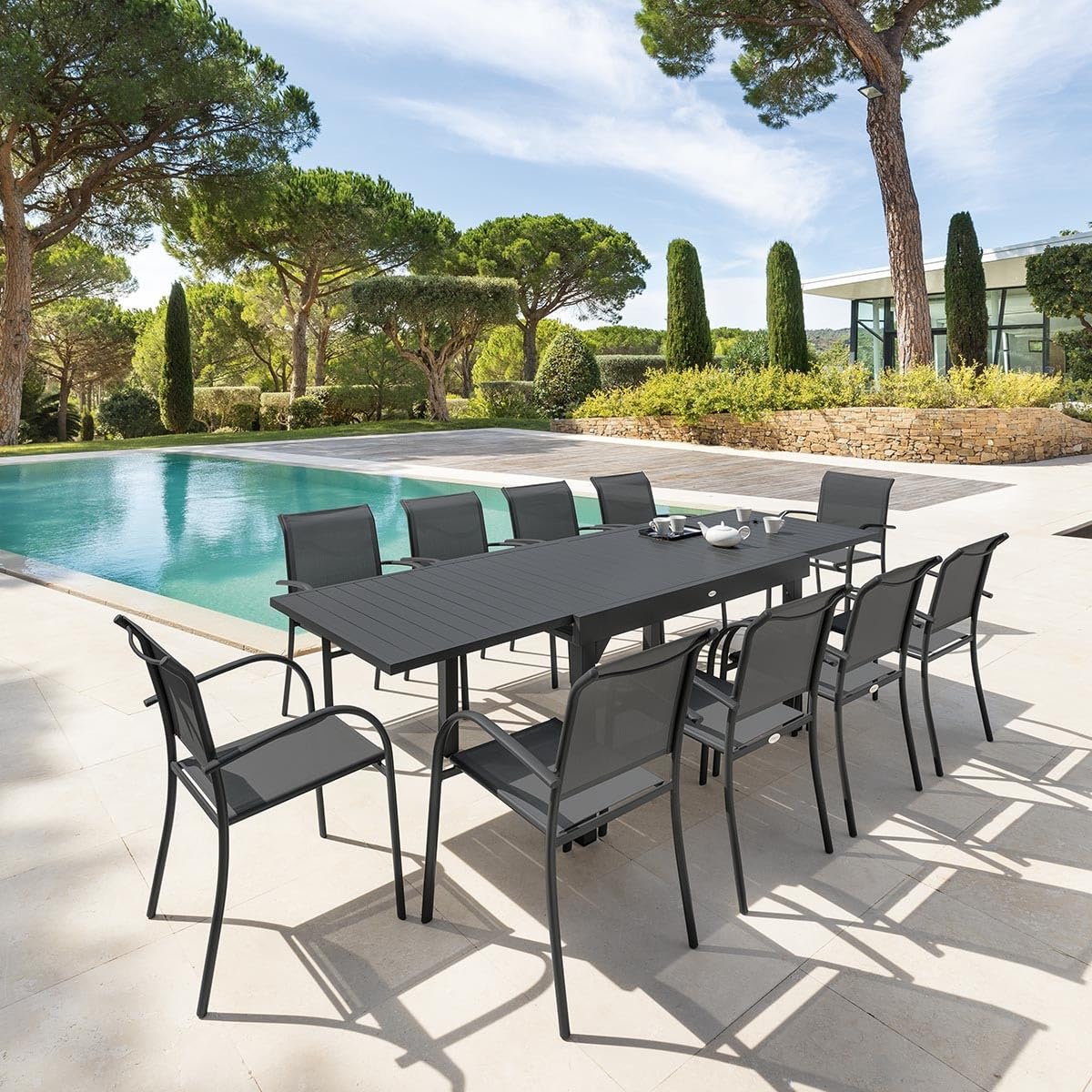 HESPERIDE HES-139779 Tavolo allungabile alu Piazza 6/10 Places Grafite, Metallo, Grigio, Ampio