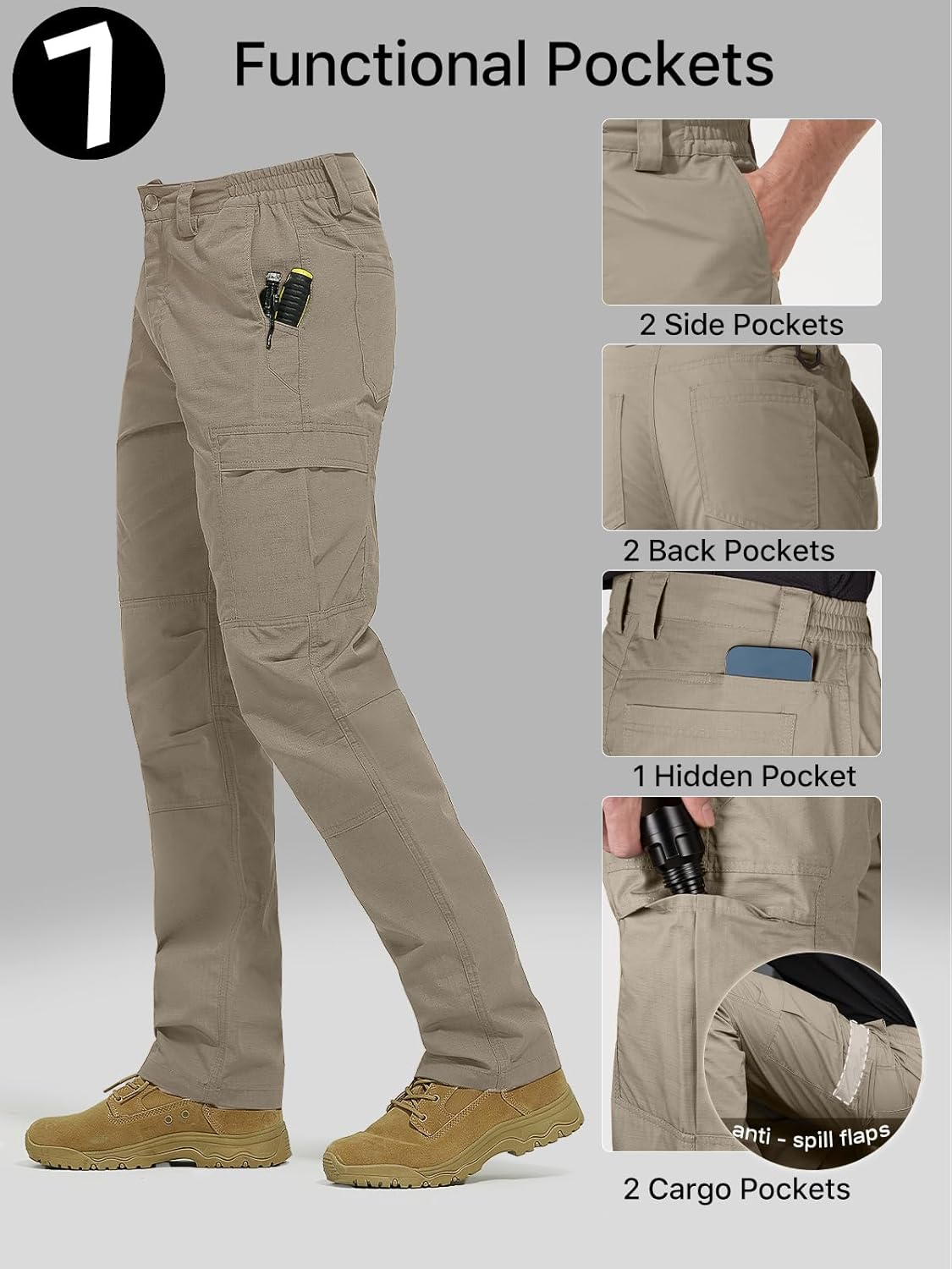 FREE SOLDIER Men's Cargo Pants Water Resistant Ripstop Tactical Pants for Men Work Pants Lightweight Outdoor Hiking Pants Men - Image 5