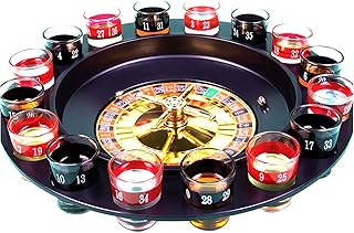 Straame Roulette-Trinkspiel für Partys, 16 nummerierte schwarze und rote Gläser, stabiles Roulette-Drehspiel-Set – sicher verpackt – 2 Metallbälle enthalten
