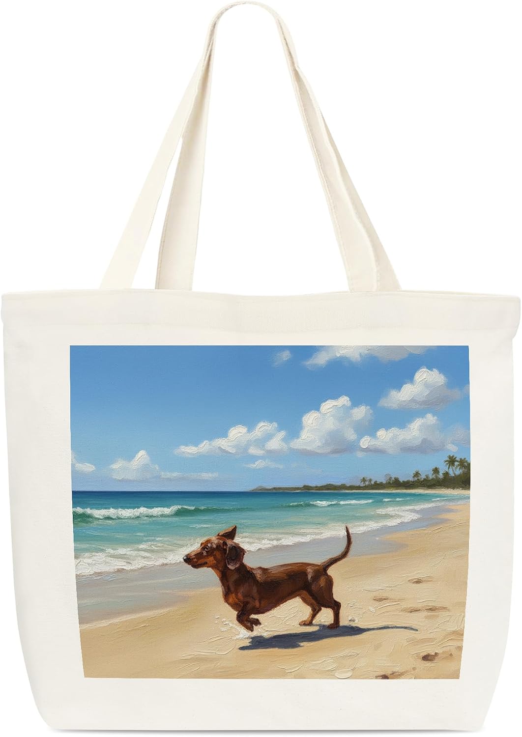 Dachshund Canvas Tote Bag, Reusable Weiner Dog Grocery Shoulder Bags For Friends Dog Lovers