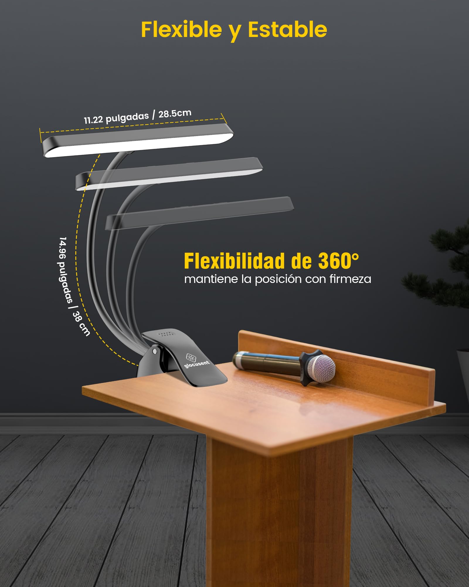 Glocusent 57 LED Lampara Partituras, Lampara Piano para el Cuidado de los Ojos, 3 Colores y 5 Brillo, Recargable por USB C, hasta 140 Hrs, Para el Piano, Partituras, Guitarra