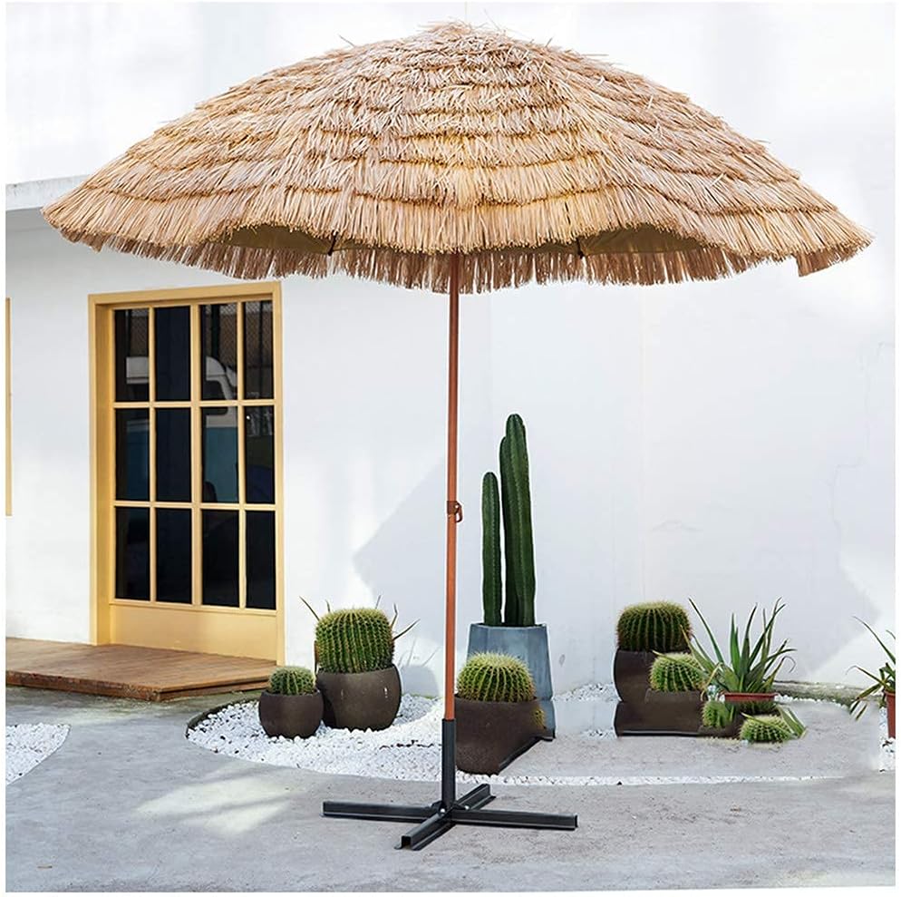 Patio Umbrella OutdoorBeach Straw Parasol Umbrella with Base, with Tilt Function Hawaiian Beach Parasol, for Garden Pool Patio Umbrellas Round good