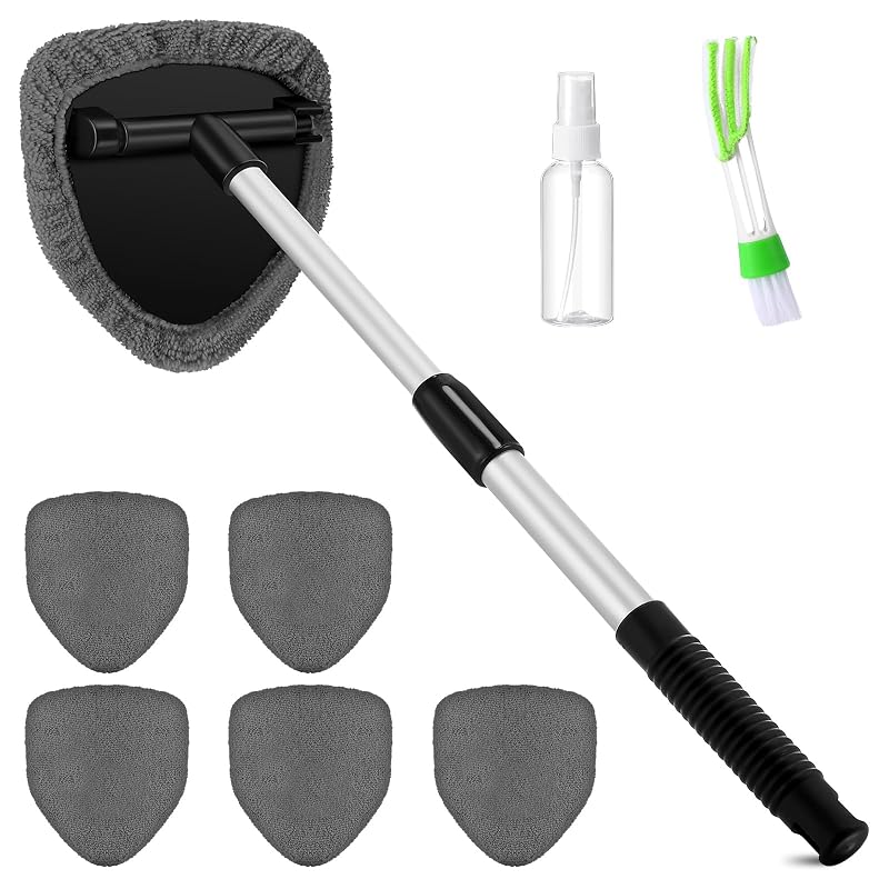 Potchen Kit de Limpeza de Para-brisa Automotivo com Cabo Extensível, Cinza, 8 peças