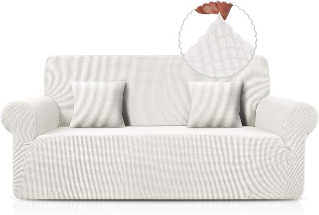 TAOCOCO Sofa Cover 3 Seater, High Stretch Sofa Slipcovers and Spandex Jacquard Fabric Couch Cover, Sofa Furniture Protector of Dog (1 Pieces, White)