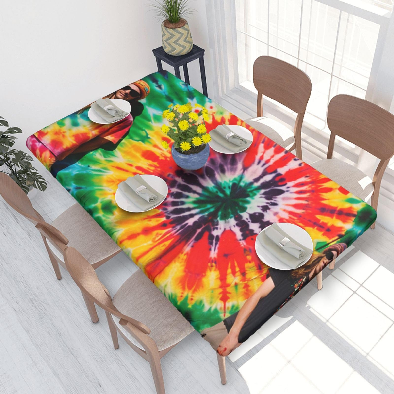 WPKJU Tie Dye Hippies Printed Tablecloths 4ft Rectangular Table Covers Washable Polyester Decorative Table Cloth for Dining Table Picnic Wedding