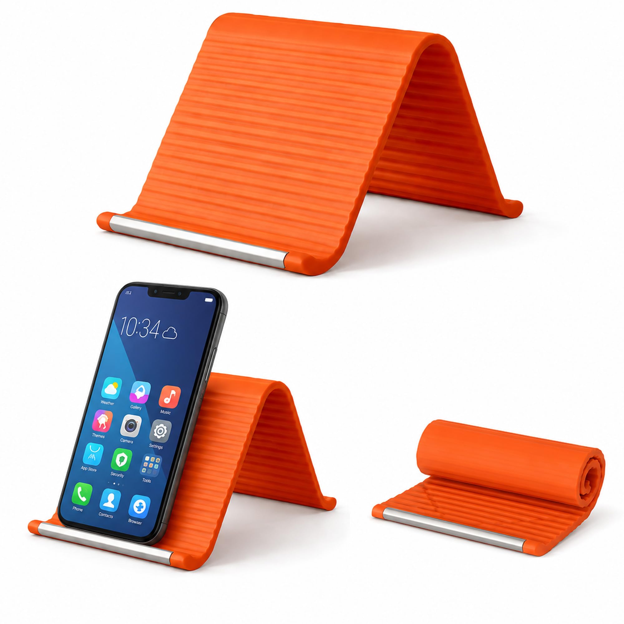 Questsole Flexible Silicone Phone Stand, Foldable Rollable Mobile Holder with Aluminum Core, Multi-Angle Adjustable Desk Stand for Phone, Tablet, iPad, Laptop, Travel-Ready (Orange)-picture-28