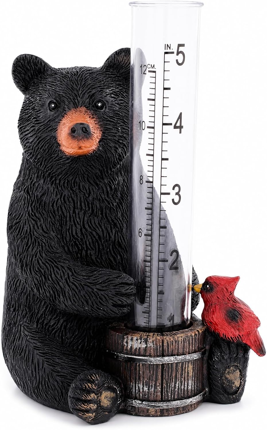 The Bridge Collection Black Bear Cardinal Rain Gauge Outdoor Garden Decor