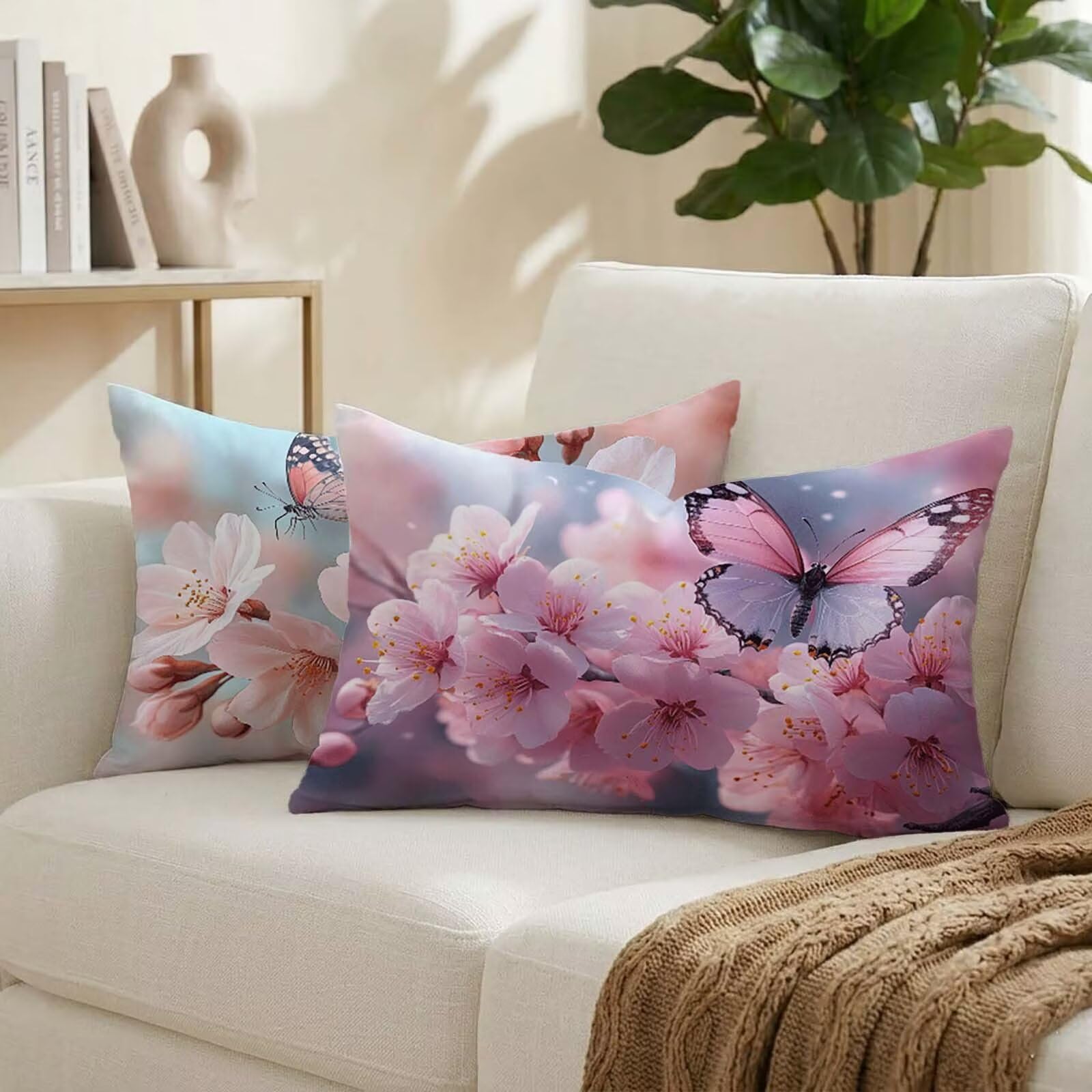 Coussin extérieur imperméable rose lot de 2 housses anti-pluie 50x80 effet lin salon