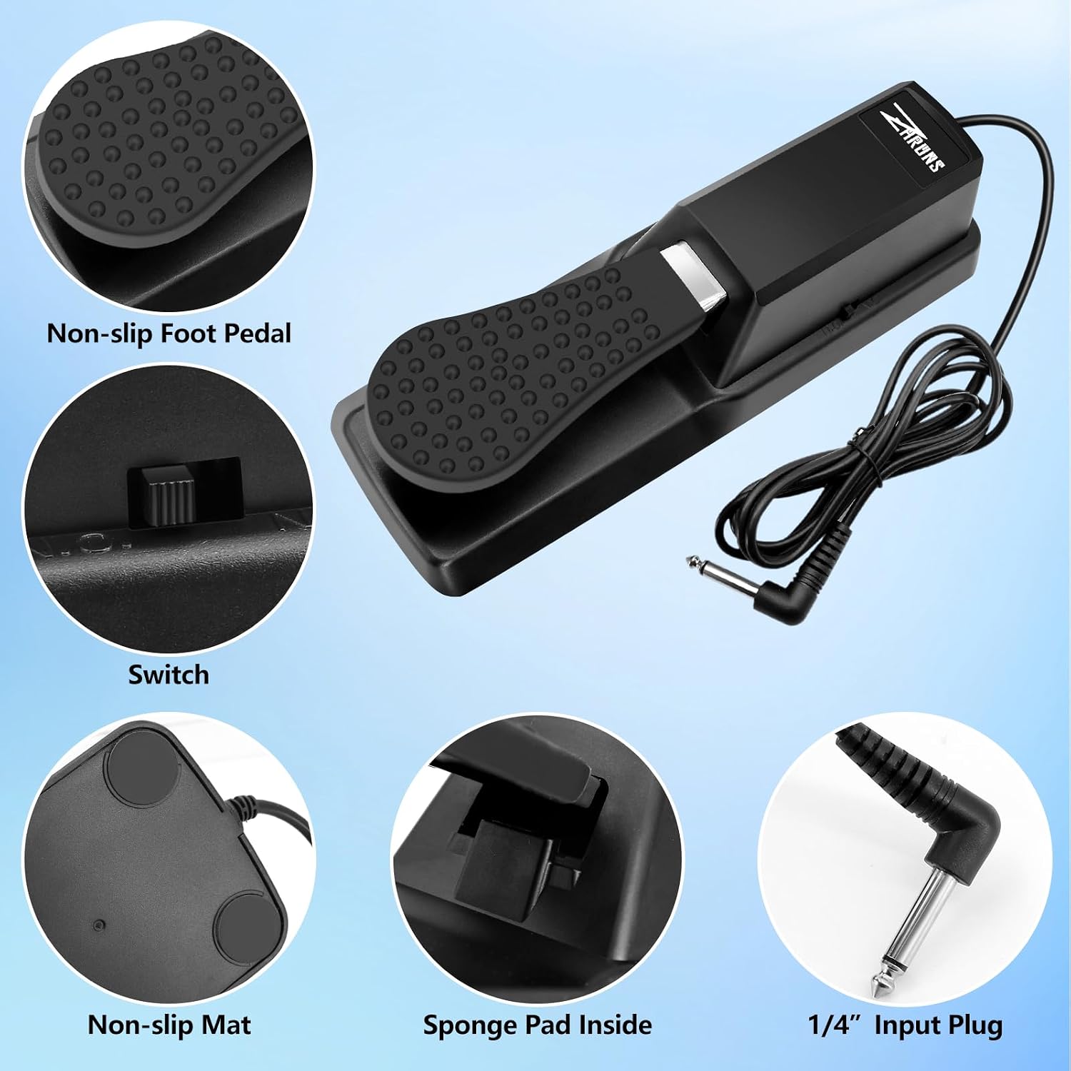 Sustain Pedal Universal for Keyboard, Piano Pedal with Polarity Switch for Digital Piano