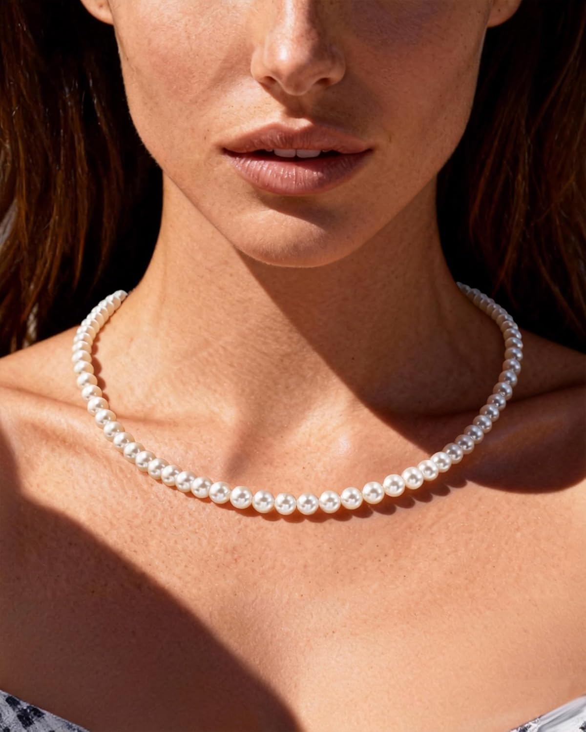 18K Gold Plated Pearl Necklaces for Women, Dainty 6MM Pearl Choker Necklace Adjustable Chain Wedding Prom Bridesmaid Elegant Jewelry Gifts 16.5"+3" - Image 4