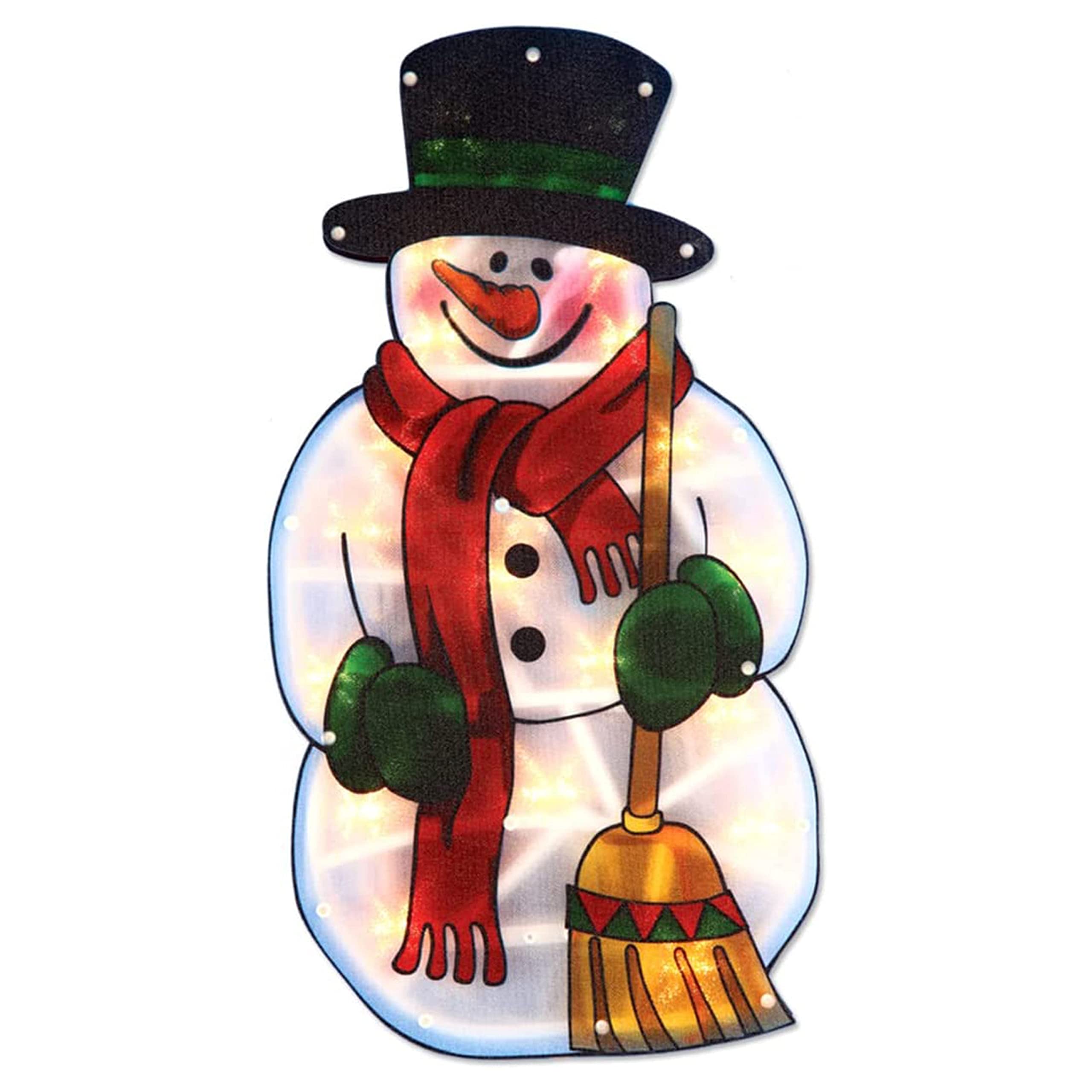 AMOS Christmas Snowman Window Silhouette LED Lights with Metallic Effect Battery Operated Xmas Decoration (25cm x 14cm)