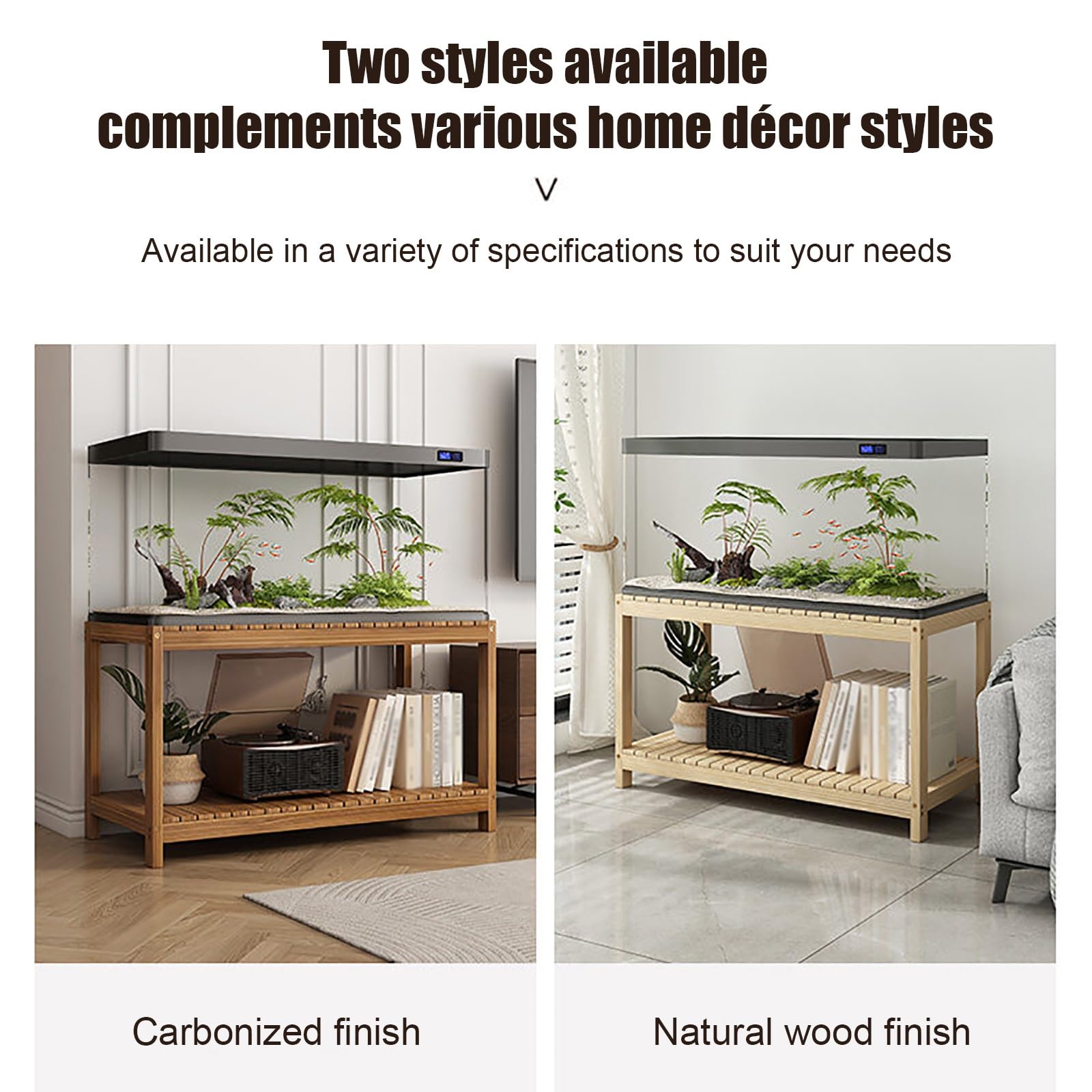Soporte de madera for pecera con diseño reforzado de almacenamiento de