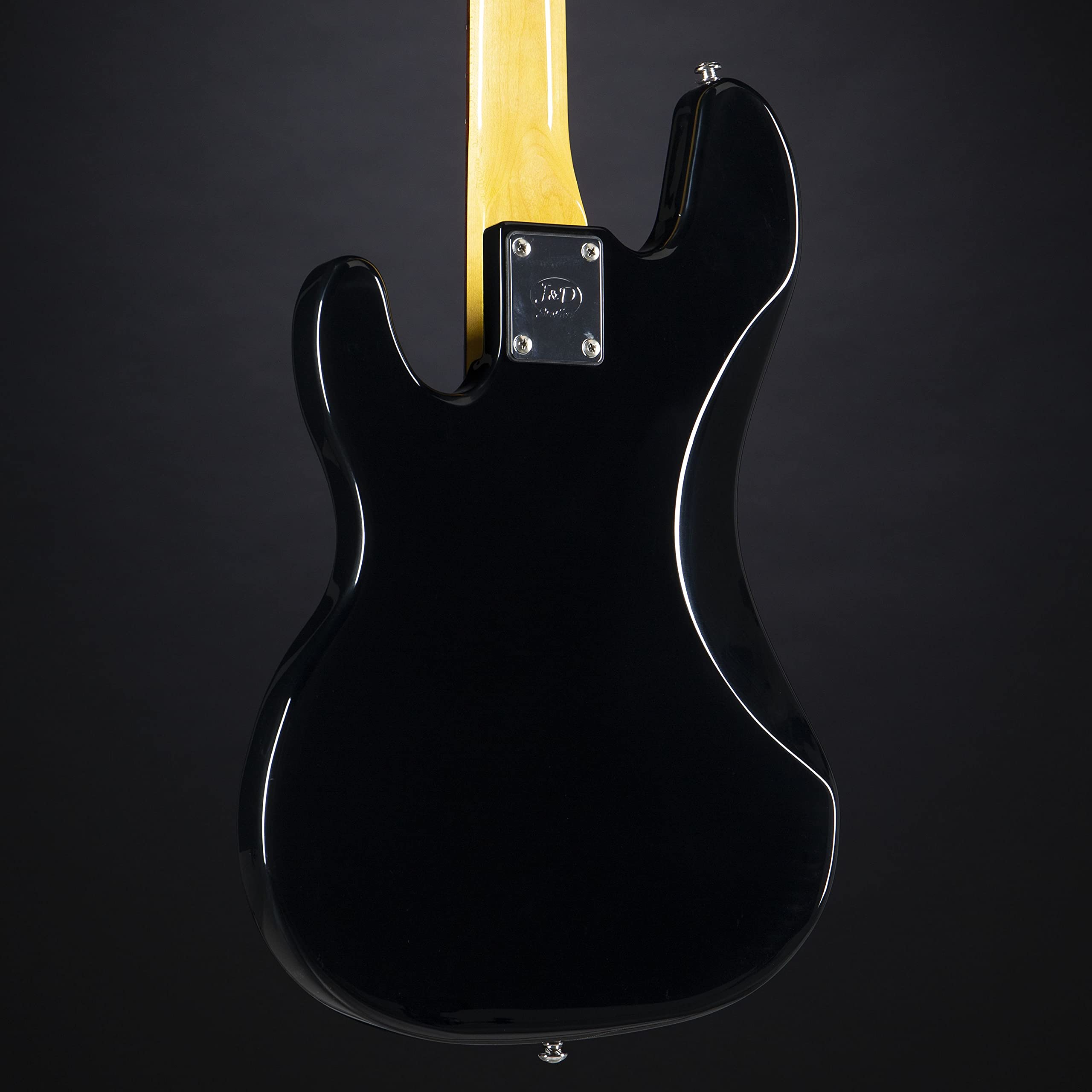 J & D E-Bass, Elektrische Bass Gitarre mit 4 Saiten und Linde Korpus, P Bass mit Split-Coil Tonabnehmer und passiver Elektronik, Vintage 1963 Black