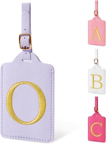 Personalized Initial Luggage Tags for Suitcase, Purple Leather Cute Luggage Tags