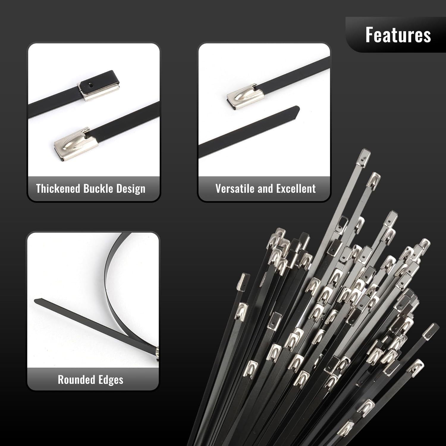 U.S. Solid Metal Zip Ties 19.69 inch Long 100pcs 304 Stainless Steel Heavy Duty Self-locking Cable Ties Suitable for Machinery Vehicles Farms Pipes Roofs and Cables