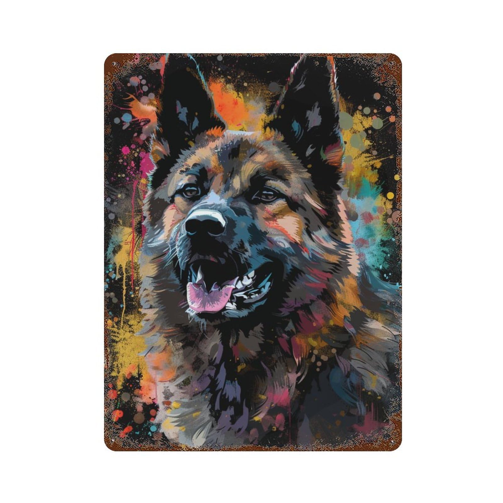 Garage Style Colorful German Shepherd Art Print-8 Distressed Metal Wall Sign 15.7"x11.8", Shabby Chic Decor for Bar And Workshop