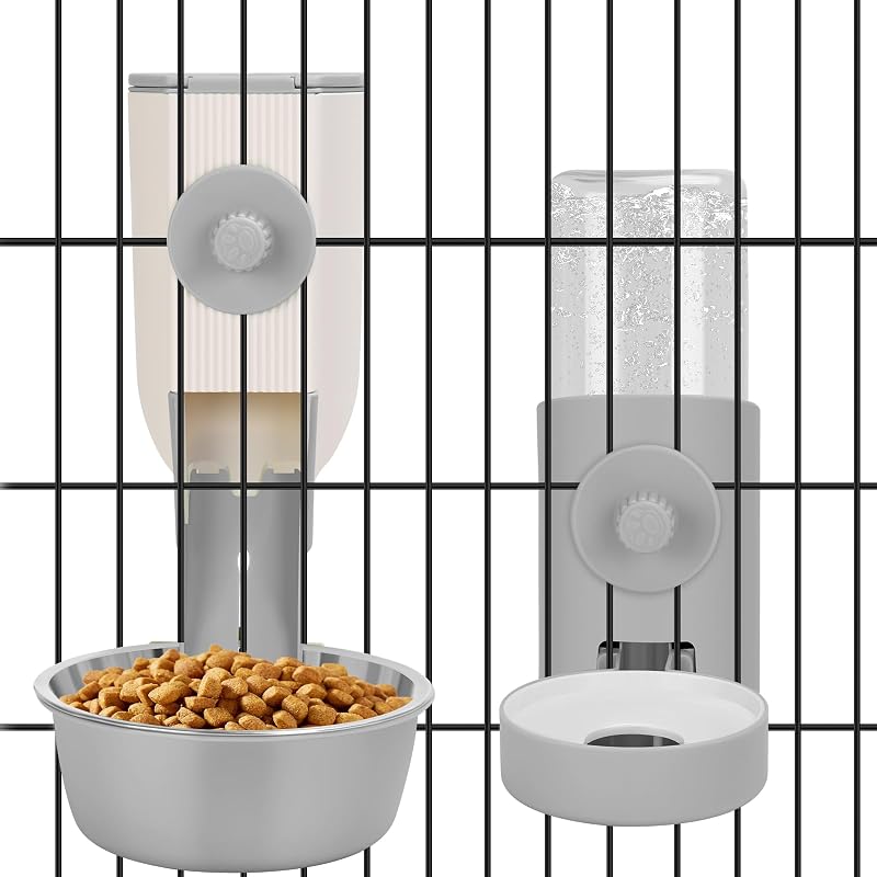 Comedouro e Bebedouro Automático para Gaiola com Garrafa de 500 mL Yummy Sam Cinza