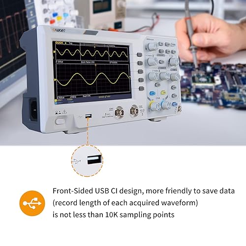 Miniatura 3 de OWON Osciloscopio de escritorio de 2 canales, ancho de banda de 100 MHZ, 1GSs, osciloscopio digital Super HD de 7 pulgadas, compatible con SCPI y