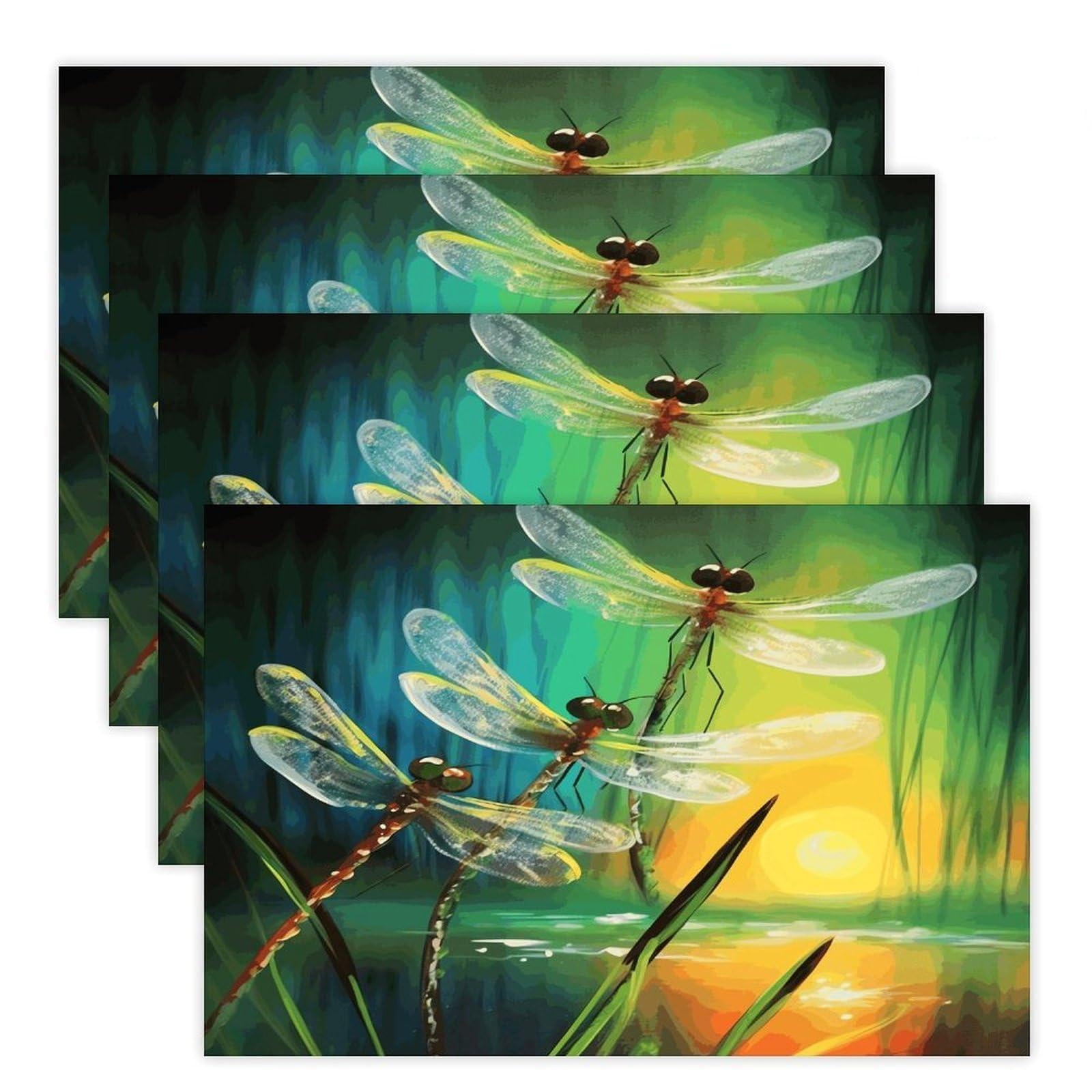 Placemats Set of 4 Placemats Dancing with Dragonflies Placement Mats for Dining Table Place Mats Suitable for Personal Dining Tables Dinner Parties BBQ Weddings