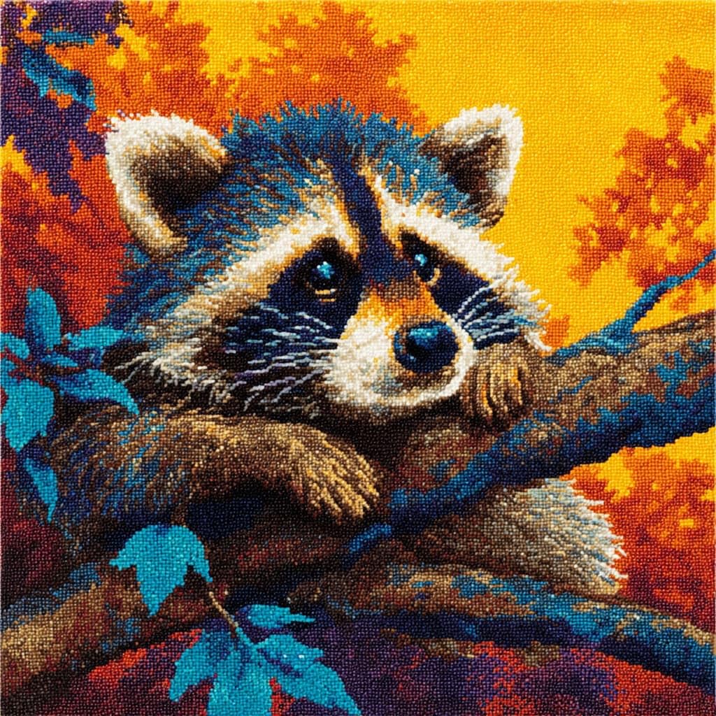 WallustrioaW DIY Latch Hook Cushion Kits,Animal Raccoon